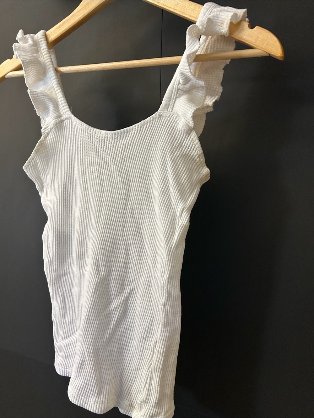Reserved White Ribbed Ruffle Strap Tank Top - Picture 2 of 6